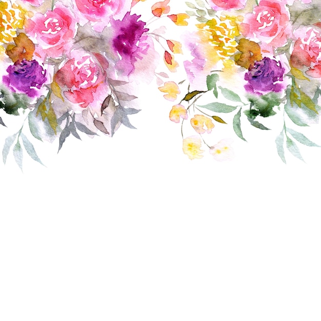 Fundo de flores coloridas aquarela abstrata Borda floral Cartão de convite de casamento de aniversário