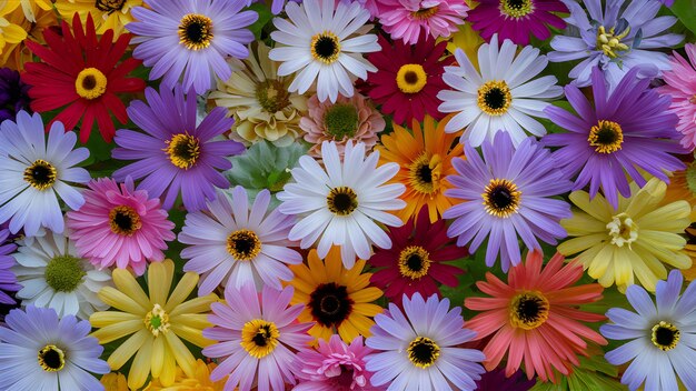 Fundo de flores coloridas com mistura de flores de verão em close-up