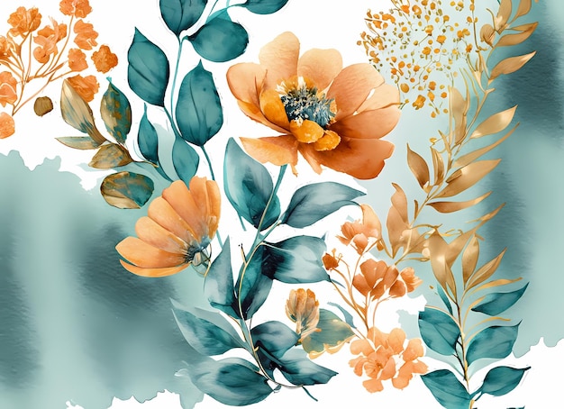 Fundo de flores com pintura em aquarela