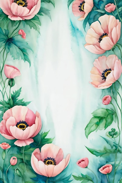 Fundo de flores de papoula estilo aquarela para papel de parede de texto