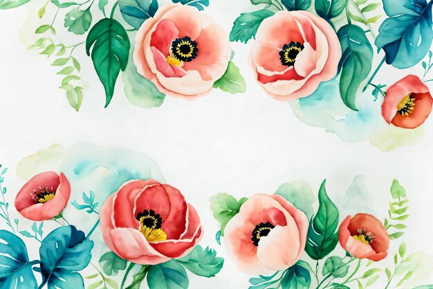 Fundo de flores de papoula estilo aquarela para papel de parede de texto