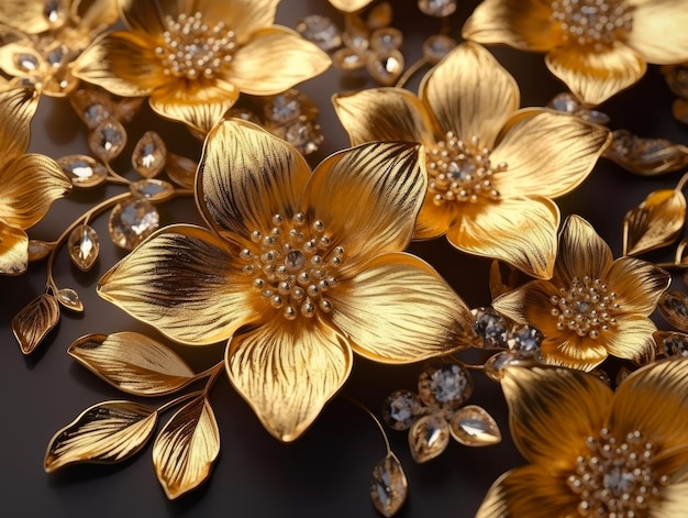Fundo de flores douradas elegantes e brilhantes