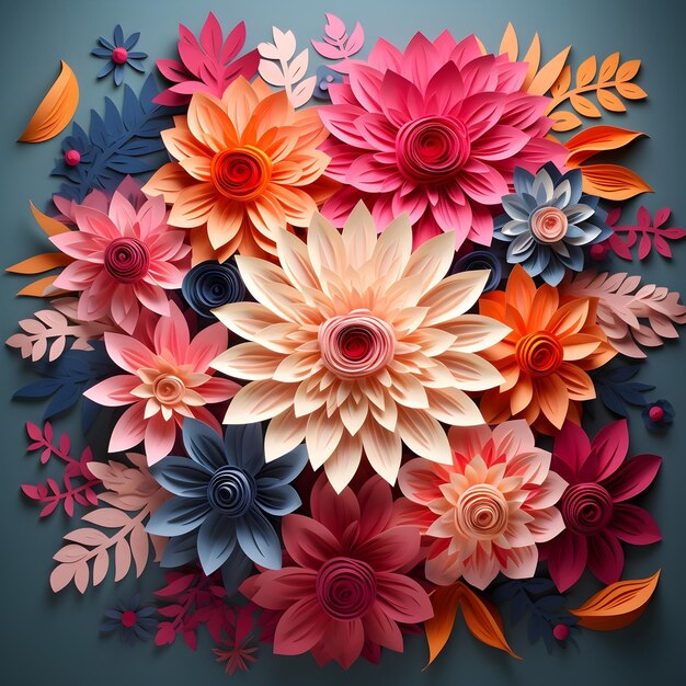 Fundo de flores em estilo de papel com gradiente 2D