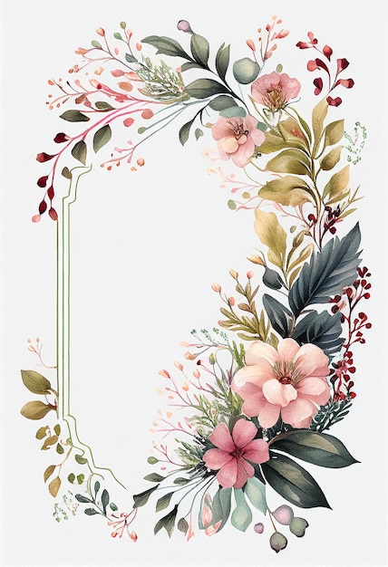 Fundo de flores rosas em aquarela de borda com espaço para design de casamento de texto IA generativa