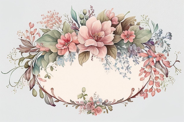 Fundo de flores rosas em aquarela de borda com espaço para design de casamento de texto IA generativa