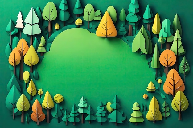 Fundo de floresta de estilo de arte de papel