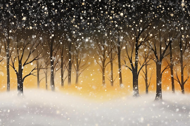 Foto fundo de floresta de inverno com queda de neve e flocos de neve