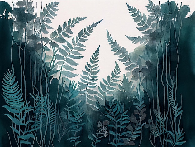 Fundo de floresta estilo aquarela em linda cor verde em um fundo branco generativo ia