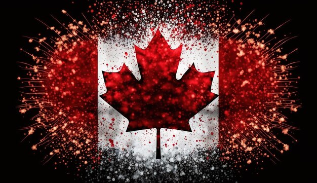 Fundo de fogos de artifício do Canadá com bandeira do Canadá Generative ai