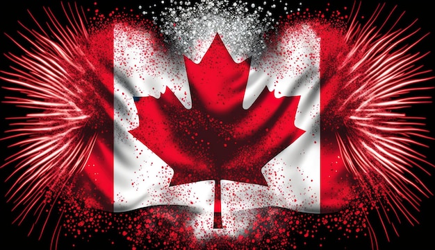 Fundo de fogos de artifício do Canadá com bandeira do Canadá Generative ai
