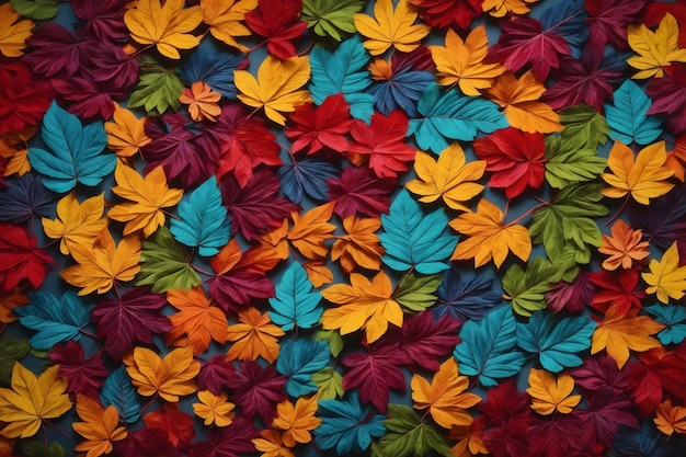 Fundo de folhas coloridas do arco-íris Fundo de folhas coloridas Fundo de folhas multicoloridas Papel de parede de folhas Folhas caídas Fundo AI Generativo