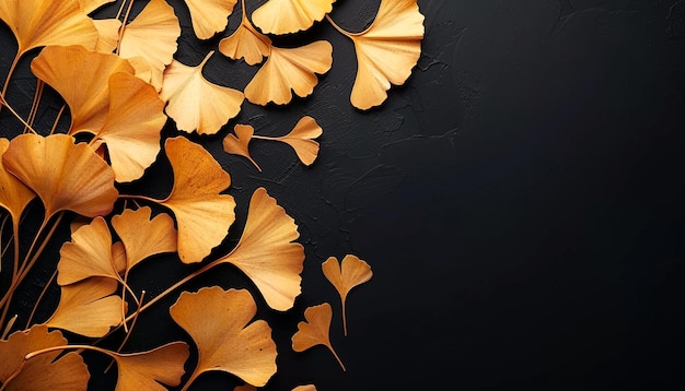 Foto fundo de folhas douradas de gingko biloba