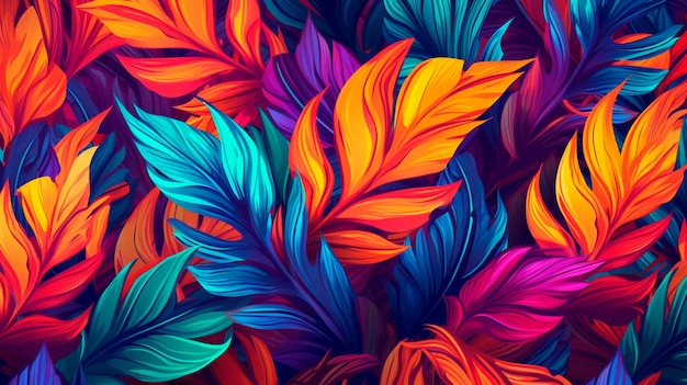 Fundo de folhas tropicais coloridas Ilustrador de IA generativo