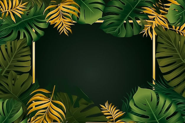 Fundo de folhas tropicais e moldura dourada Ai gerado Ai gerado