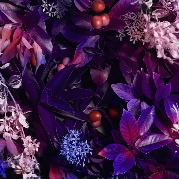 Fundo de folhas tropicais fluorescentes criativas Conceito criativo da natureza