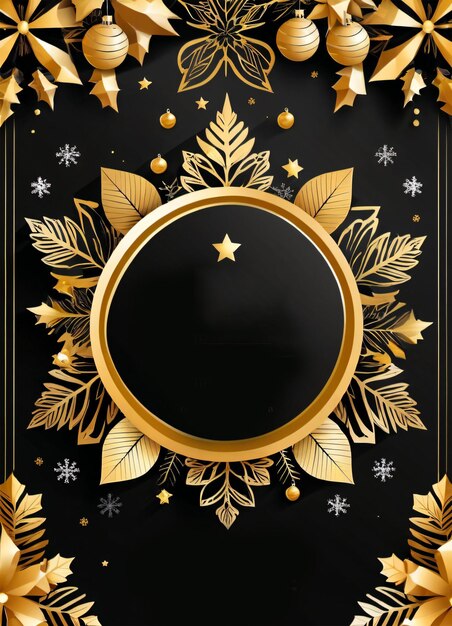 Fundo de folheto de Natal com design preto e dourado