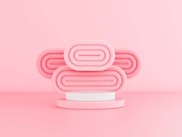 Fundo de forma geométrica horizontal rosa abstrata. cena simulada minimalista do pódio. Renderização 3D.