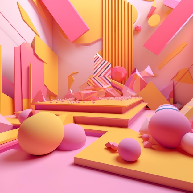 Fundo de formas abstratas 3D rosa e amarelo