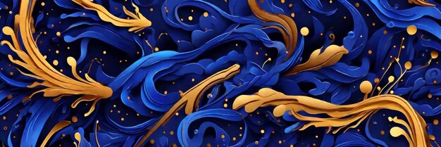 Fundo de formas azuis e douradas de cobalto renderizadas em 3D