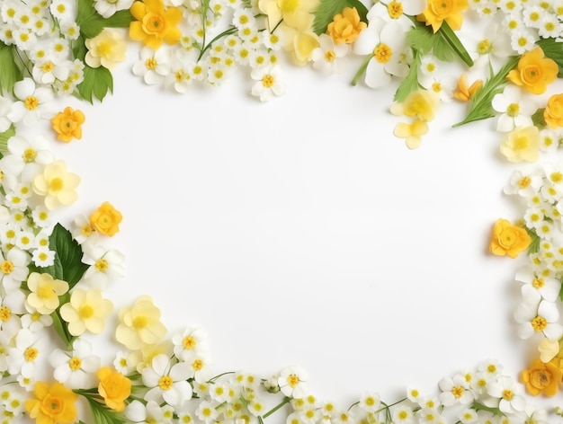 Fundo de frescura de primavera com espaço de cópia moldura floral branca e amarela