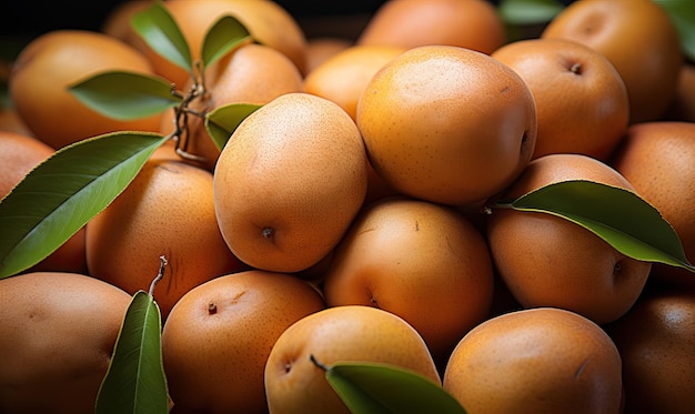 Fundo de frutas frutas saborosas exóticas Sapodilla closeup Foco suave seletivo