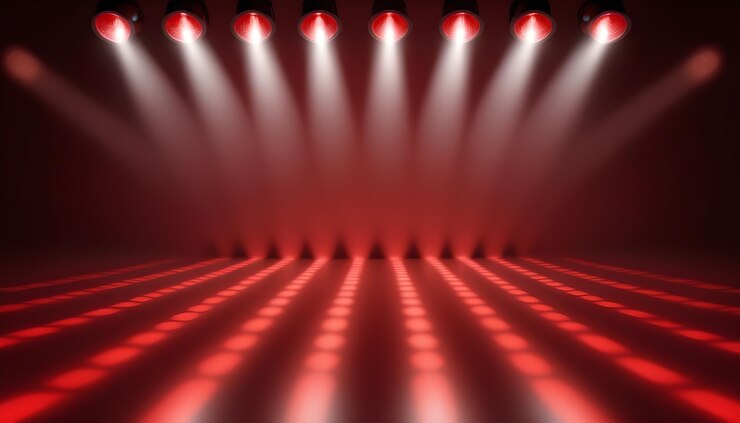 Foto fundo de fundo com iluminação de holofotes vermelhos para panfletos, cartazes e bandeiras