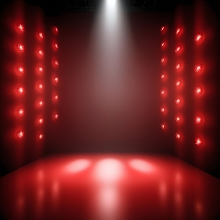 Foto fundo de fundo com iluminação de holofotes vermelhos para panfletos, cartazes e bandeiras