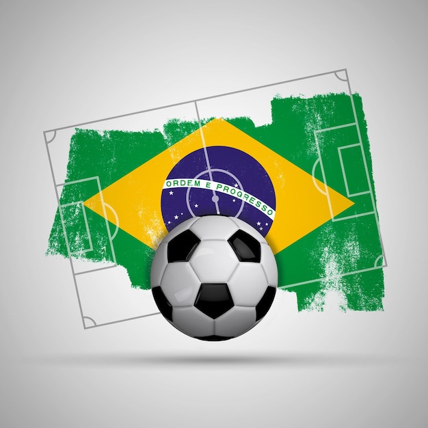 Foto fundo de futebol de bandeira do brasil com campo de futebol de bandeira grunge e bola de futebol