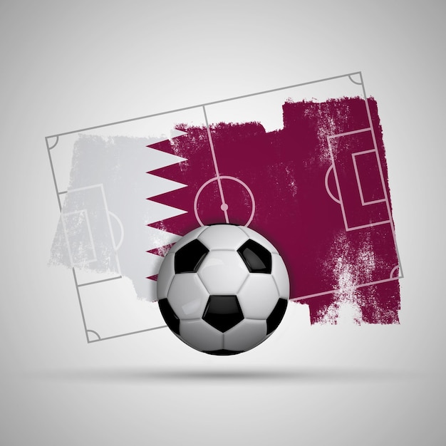 Foto fundo de futebol de bandeira do qatar com campo de futebol de bandeira grunge e bola de futebol