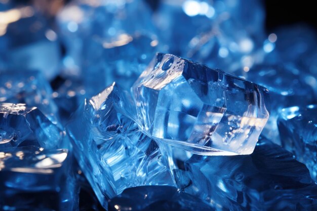 Fundo de gelo cristalino para pilha de verão de cubos congelados em luz azul IA geradora