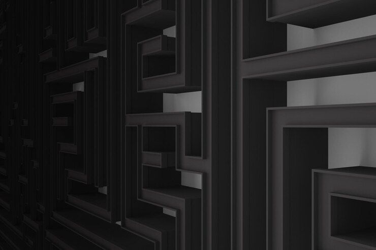 Foto fundo de geometria mínima monocromática escura com labirinto