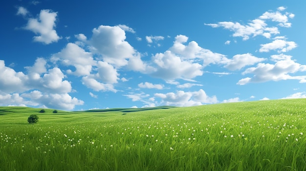 fundo de grama verde com fundo de campo de grama e céu azul