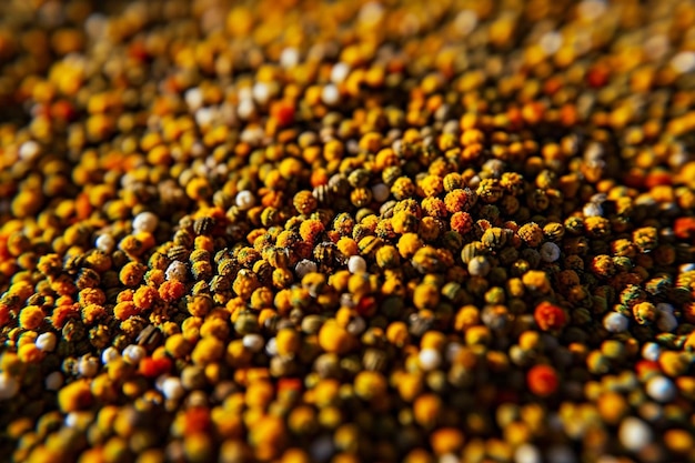 Foto fundo de grãos naturais de pólen de abelha em close-up