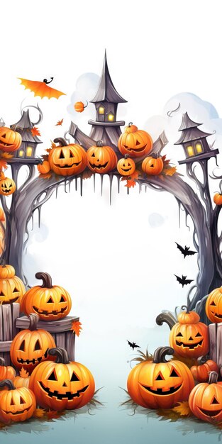 Fundo de Halloween abóboras de Halloween castelo de Halloween Ai gerou ilustração de Halloween de alta resolução em fundo branco