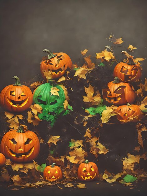 Fundo de Halloween com abóbora e foto gerada por Ai