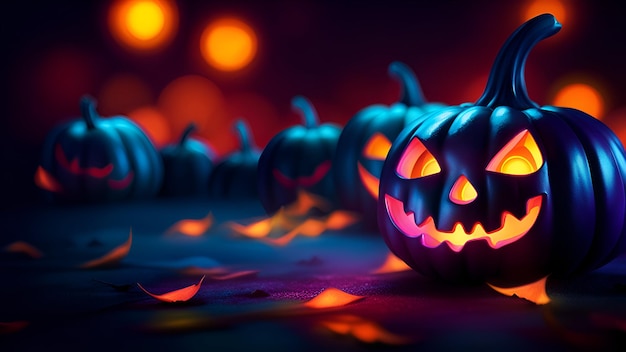 Fundo de Halloween com abóboras de luzes de néon