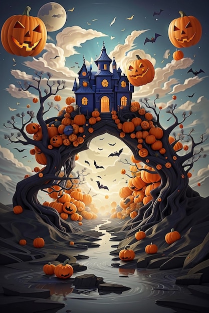 Fundo de Halloween com abóboras mal