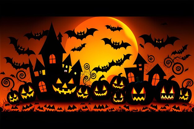 Fundo de Halloween com casa assombrada e lua AI Generative Illustration