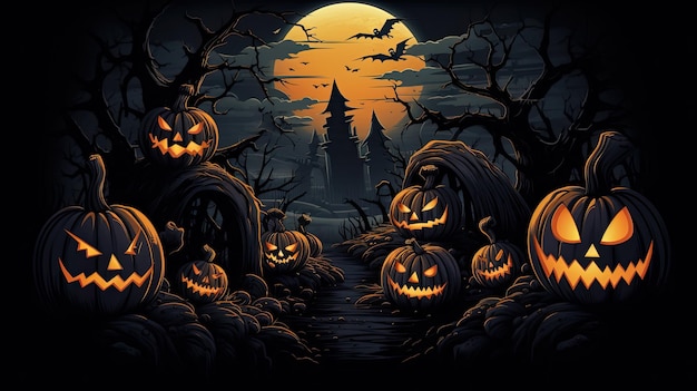 Fundo de Halloween com ilustração vetorial de abóboras