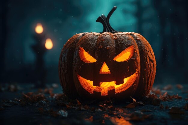 Foto fundo de halloween com lanterna jack o 'generative ai