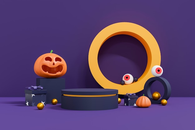 Fundo de halloween com pódio para exibição de produtos.