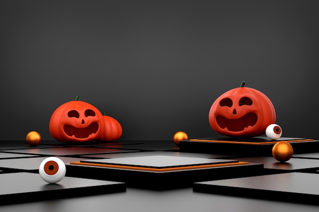 Fundo de halloween com pódio para exibição de produtos.