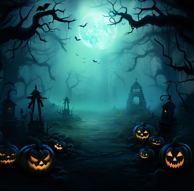 Foto fundo de halloween com silhueta de lanternas jack o