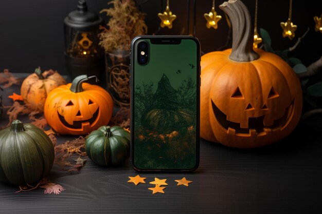 Foto fundo de halloween com telefone com espaço de cópia