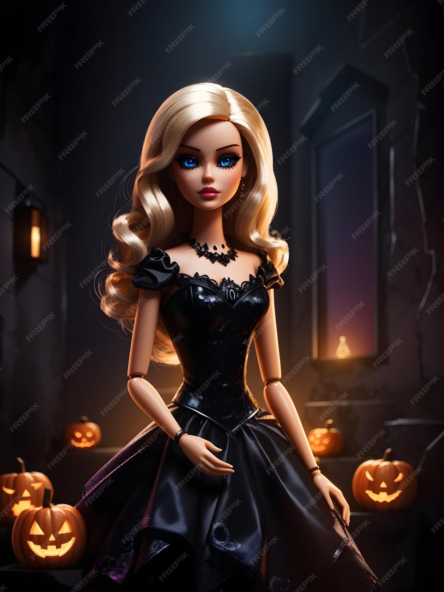 Uma pintura de uma barbie halwon com um castelo ao fundo