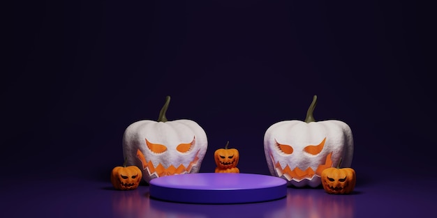 fundo de halloween de renderização 3d exibição de pódio de renderização 3d com ilustração de renderização 3d de abóbora