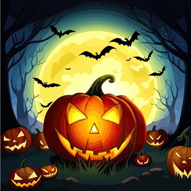 fundo de Halloween escuro assustador abóboras lápides e morcegos em fundo