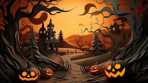 Fundo de halloween estilo de papel de desenho animado