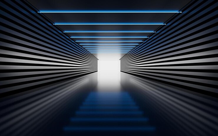 Foto fundo de hexágonos abstratos com arquitetura 3d plataforma de espaço vazio fundo de efeito de luz de néon