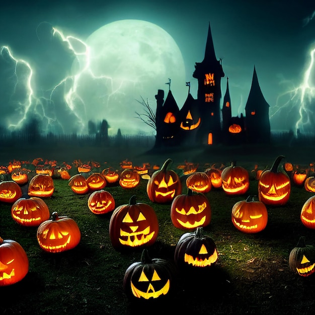 Fundo de horror de lua cheia de abóbora de Halloween